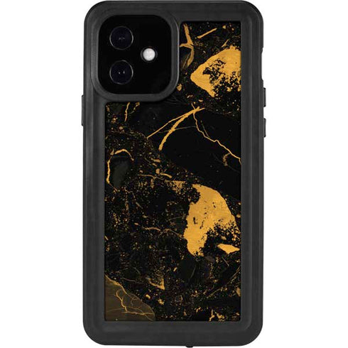 Black and Gold Scattered Marble iPhone 12 Waterproof Case