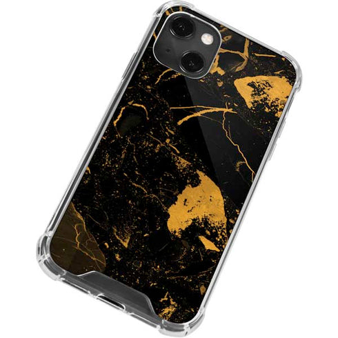 Black and Gold Scattered Marble iPhone 13 Mini Clear Case