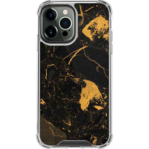 Black and Gold Scattered Marble iPhone 13 Pro Max Clear Case