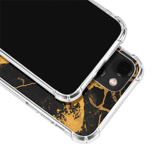 Black and Gold Scattered Marble iPhone 14 Clear Case