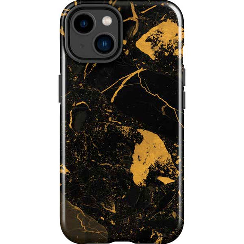 Black and Gold Scattered Marble iPhone 14 Plus Impact Case