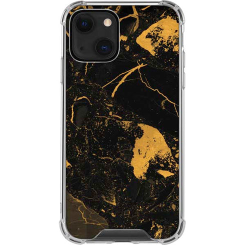 Black and Gold Scattered Marble iPhone 14 Plus Clear Case