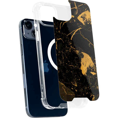 Black and Gold Scattered Marble iPhone 15 Plus MagSafe Case