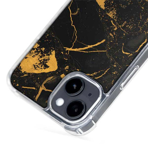 Black and Gold Scattered Marble iPhone 15 Plus MagSafe Case