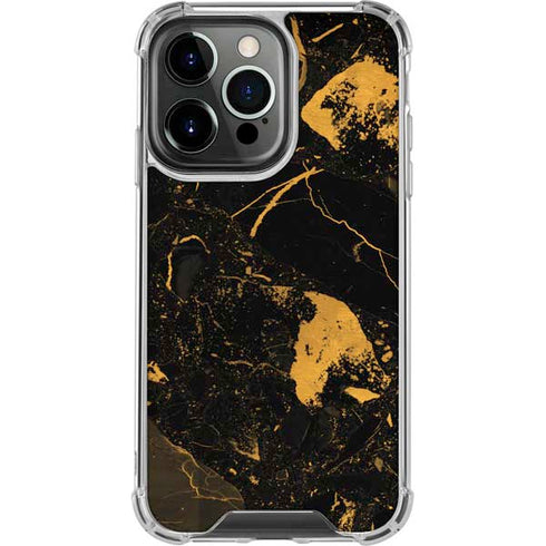 Black and Gold Scattered Marble iPhone 15 Pro Clear Case