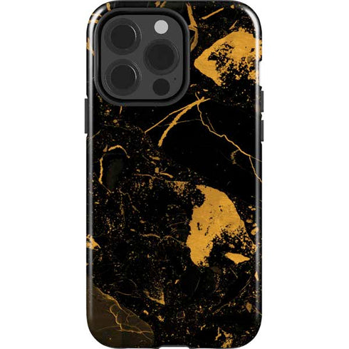 Black and Gold Scattered Marble iPhone 15 Pro Impact Case