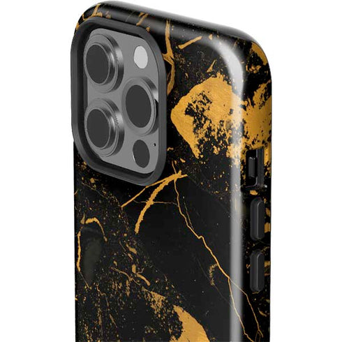 Black and Gold Scattered Marble iPhone 15 Pro Impact Case
