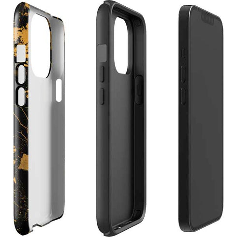 Black and Gold Scattered Marble iPhone 15 Pro Impact Case