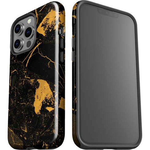 Black and Gold Scattered Marble iPhone 14 Pro Impact Case