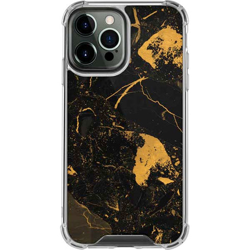 Black and Gold Scattered Marble iPhone 14 Pro Max Clear Case