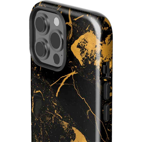 Black and Gold Scattered Marble iPhone 15 Pro Max Impact Case