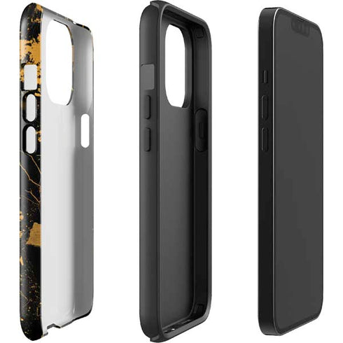 Black and Gold Scattered Marble iPhone 14 Pro Max Impact Case