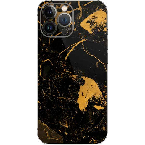 Black and Gold Scattered Marble iPhone 14 Pro Max Skin