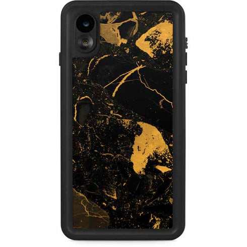 Black and Gold Scattered Marble iPhone XR Waterproof Case