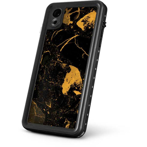Black and Gold Scattered Marble iPhone XR Waterproof Case