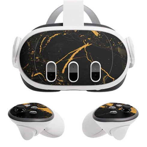 Black and Gold Scattered Marble Meta Quest 3 Skin