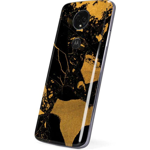 Black and Gold Scattered Marble Moto E5 Plus Skin