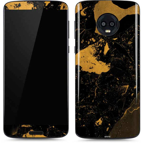 Black and Gold Scattered Marble Moto G6 Skin