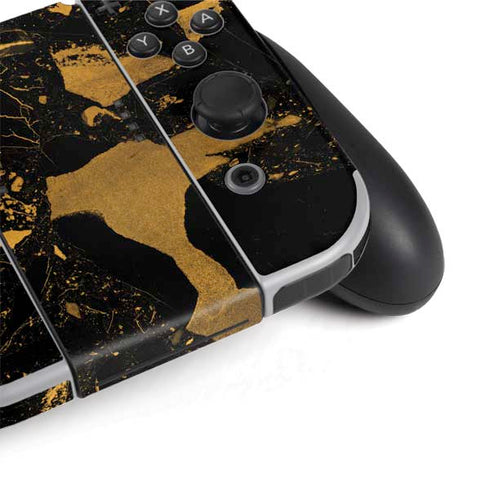 Black and Gold Scattered Marble Nintendo Switch OLED (2021) Skin
