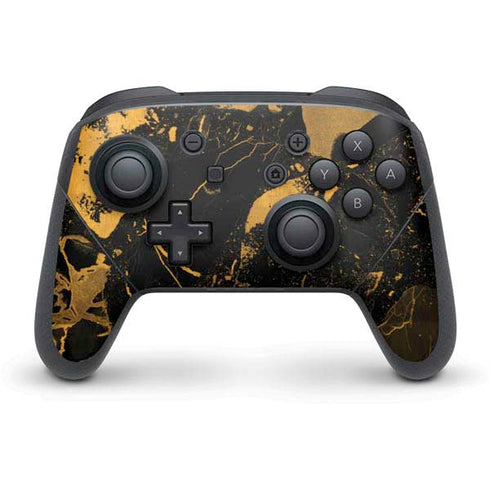 Black and Gold Scattered Marble Nintendo Switch Pro Controller Skin
