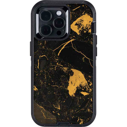 Black and Gold Scattered Marble Otterbox Defender iPhone Skin
