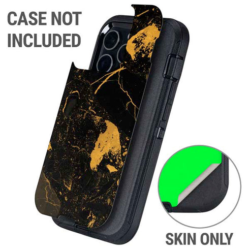 Black and Gold Scattered Marble Otterbox Defender iPhone Skin