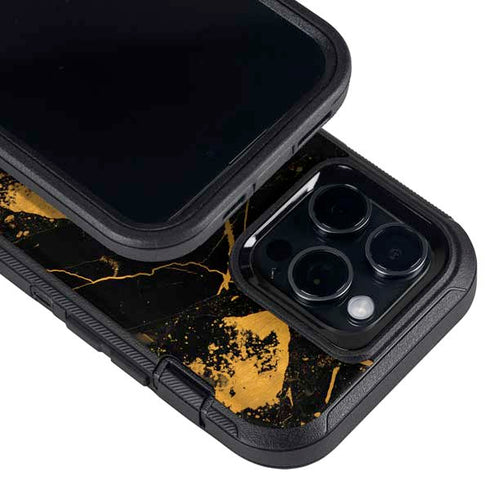 Black and Gold Scattered Marble Otterbox Defender iPhone Skin