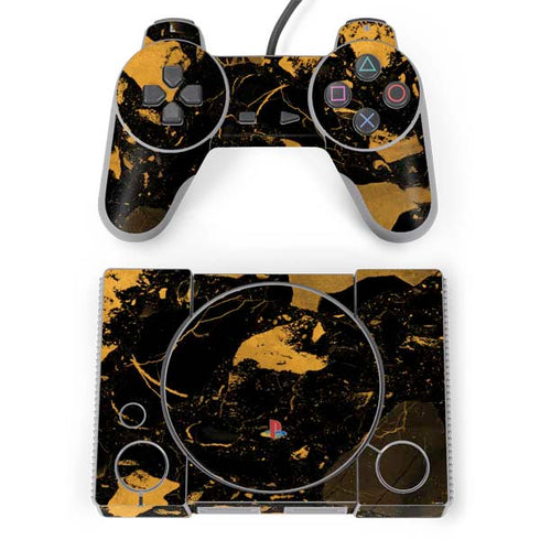 Black and Gold Scattered Marble PlayStation Classic Bundle Skin