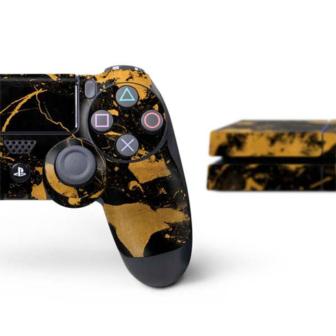Black and Gold Scattered Marble PS4 Console and Controller Bundle Skin