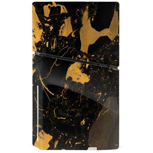 Black and Gold Scattered Marble PS5 Slim Disk Bundle Skin