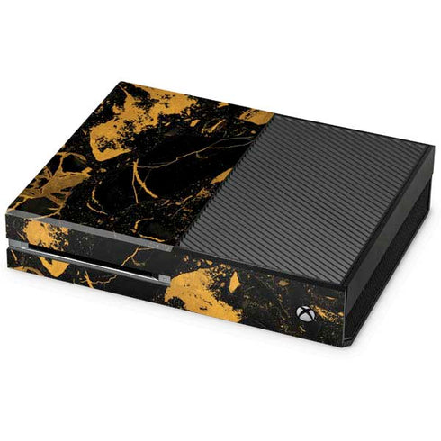 Black and Gold Scattered Marble Xbox One Console Skin
