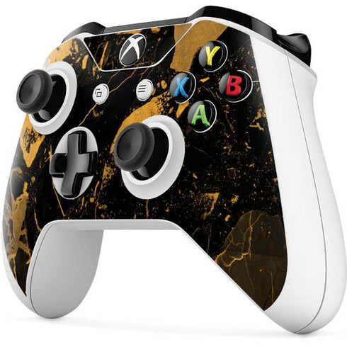 Black and Gold Scattered Marble Xbox One S All-Digital Edition Bundle Skin