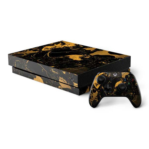 Black and Gold Scattered Marble Xbox One X Bundle Skin