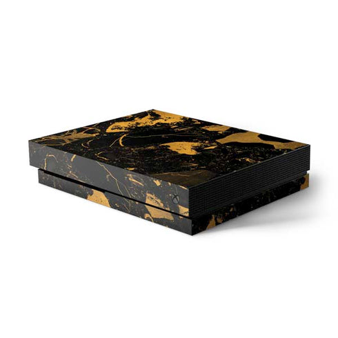 Black and Gold Scattered Marble Xbox One X Console Skin
