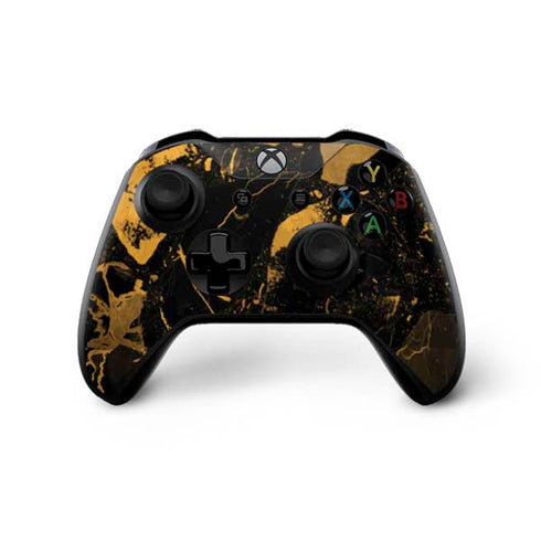 Black and Gold Scattered Marble Xbox One X Controller Skin