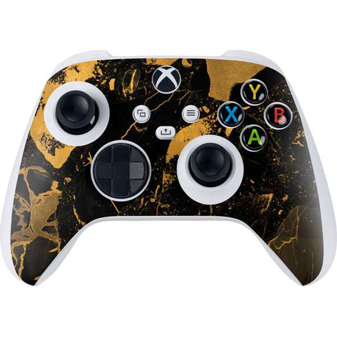 Black and Gold Scattered Marble Xbox Series S Controller Skin