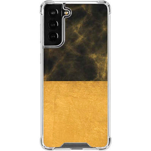 Black and Gold Split Marble Galaxy S21 FE Clear Case