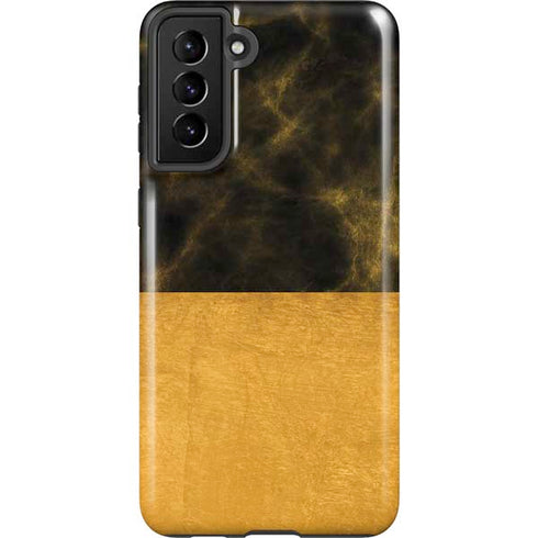 Black and Gold Split Marble Galaxy S21 FE Pro Case