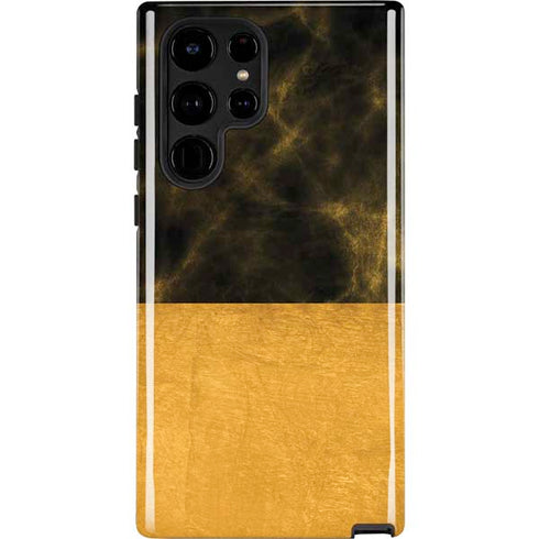 Black and Gold Split Marble Galaxy S22 Ultra Pro Case