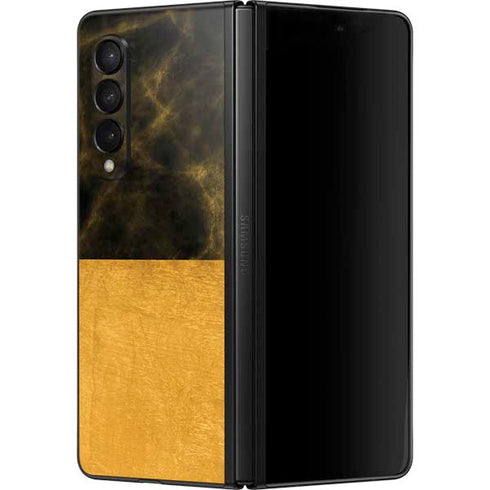 Black and Gold Split Marble Galaxy Z Fold3 5G Skin