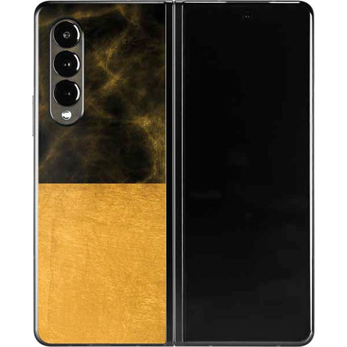 Black and Gold Split Marble Galaxy Z Fold3 5G Skin