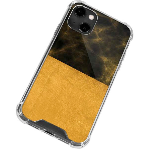 Black and Gold Split Marble iPhone 14 Clear Case