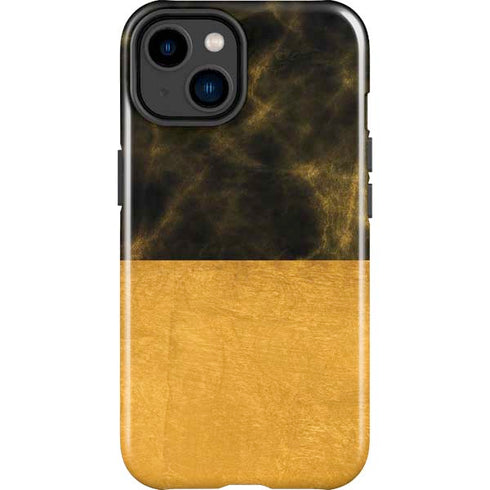 Black and Gold Split Marble iPhone 15 Plus Impact Case