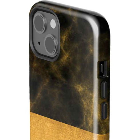 Black and Gold Split Marble iPhone 15 Plus Impact Case