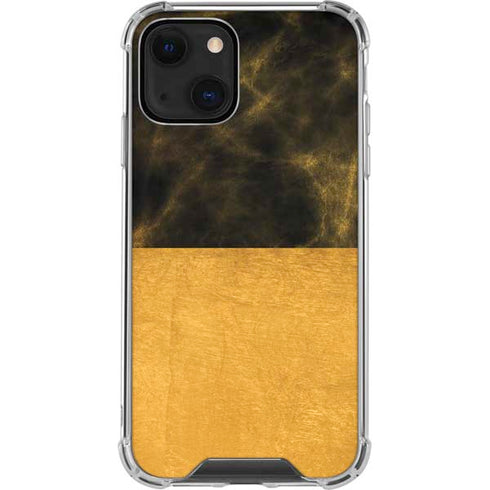 Black and Gold Split Marble iPhone 14 Plus Clear Case