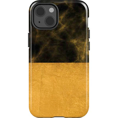 Black and Gold Split Marble iPhone 15 Impact Case