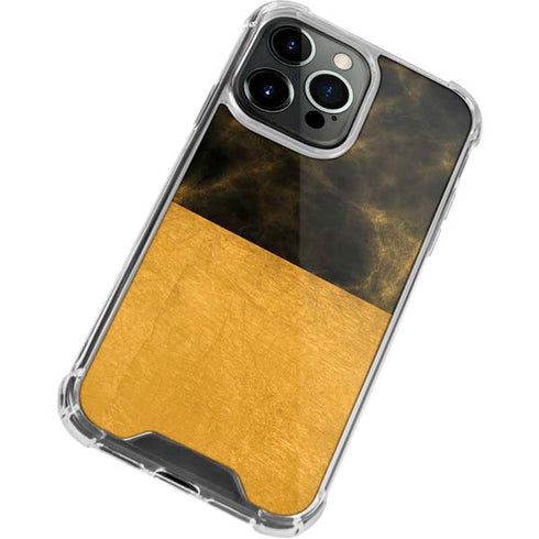 Black and Gold Split Marble iPhone 15 Pro Clear Case