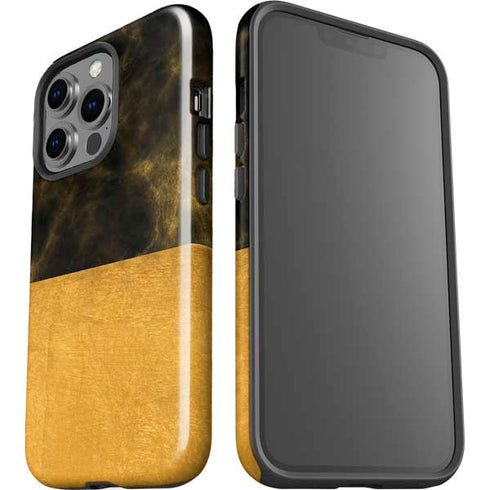 Black and Gold Split Marble iPhone 15 Pro Impact Case