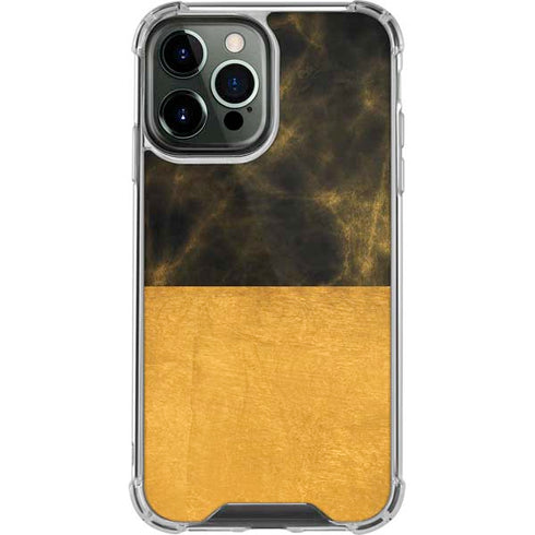 Black and Gold Split Marble iPhone 14 Pro Max Clear Case