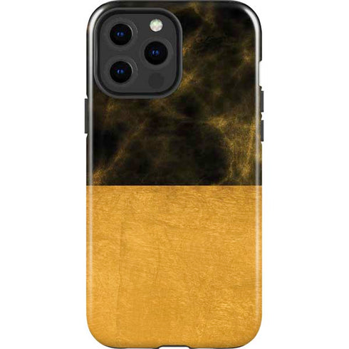 Black and Gold Split Marble iPhone 14 Pro Max Impact Case